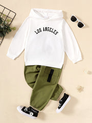 2pcs Boys Alphabet Print Hoodie & Pants Set