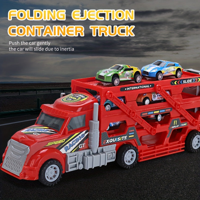 Deformation Track Toy Car With 4 Alloy Small Cars Inertia Ejection Storage