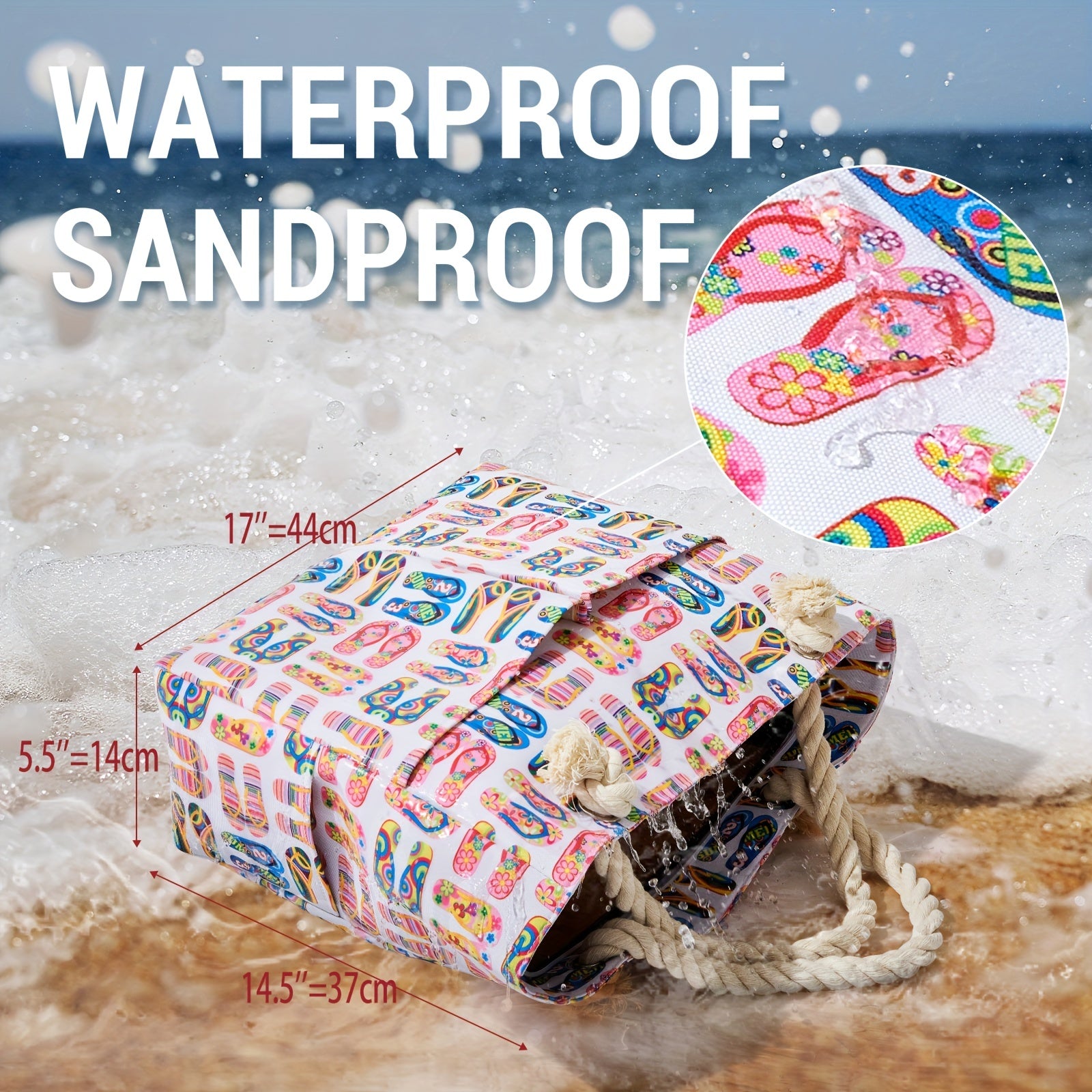 Large Waterproof Beach Bag Tote with Zipper for Travel Swim Yoga Camping