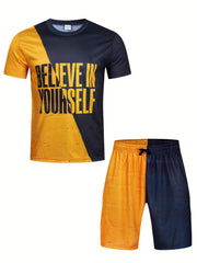 Men's Grimace Print T-shirt & Active Shorts Set for Summer Sports