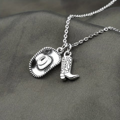 Denim Cowboy Hat Boots Retro Farm Necklace Party Jewelry Gift
