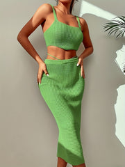 Waffle Print Tank Top & Bodycon Skirt Set