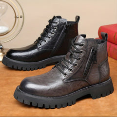 Men's Preppy Combat Boots Side Zipper Casual Lace Walking Shoes