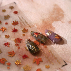 Autumn Leaves Nail Art 3D Stickers Floral Anime Theme Glossy Finish
