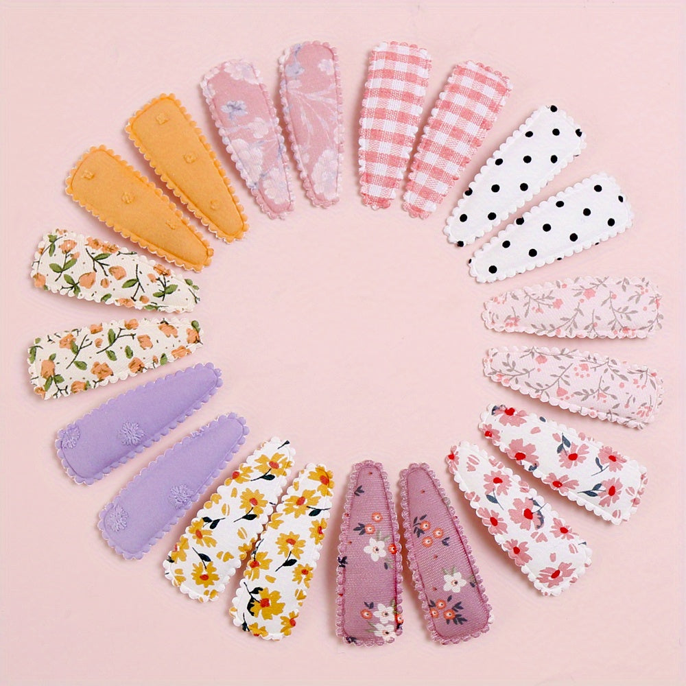 20 Pcs Floral Print Toddler Hair Clips Non Slip Snap Clips Polka