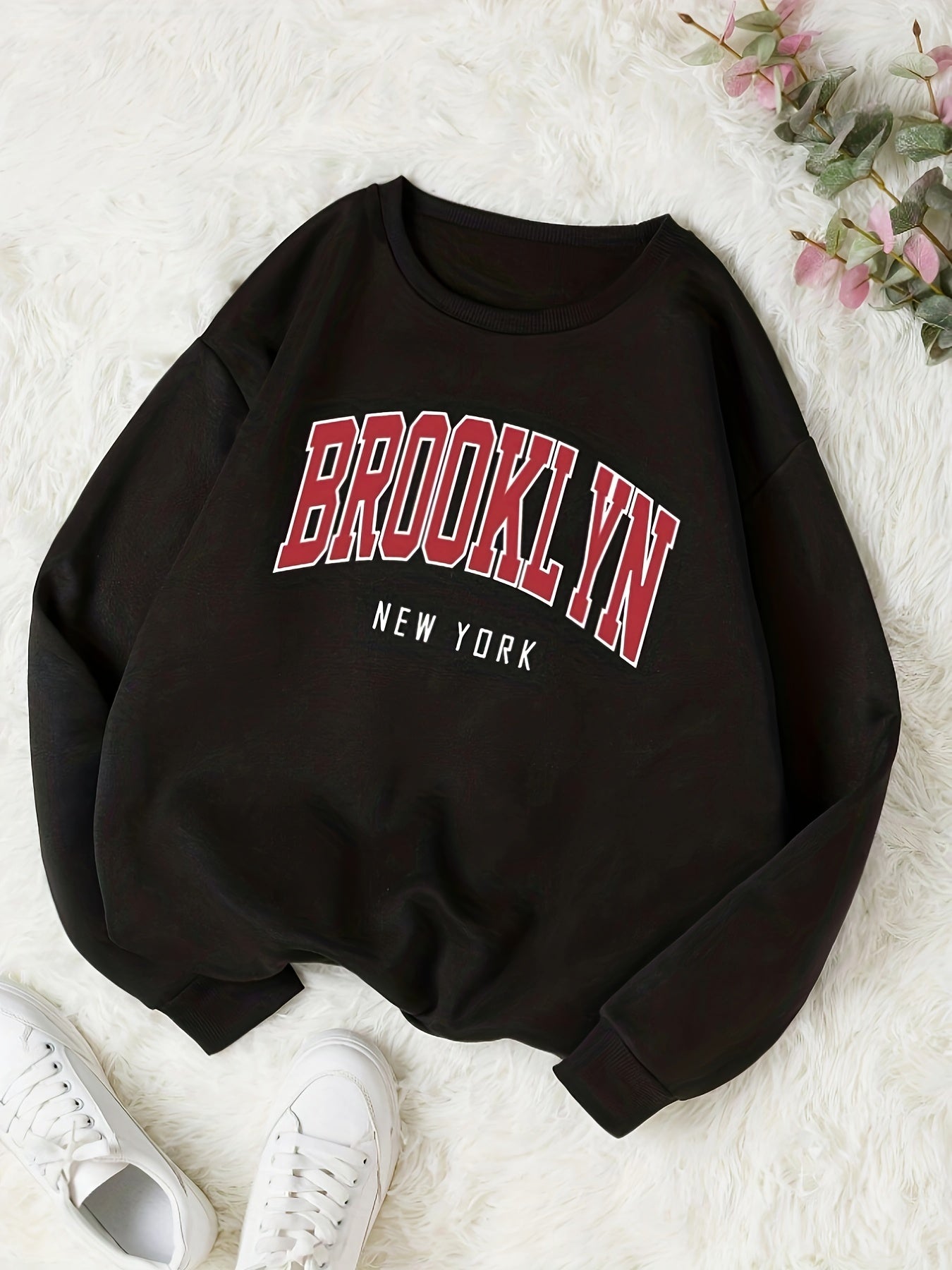 Letter Print Crew Neck Sweatshirt for Women
