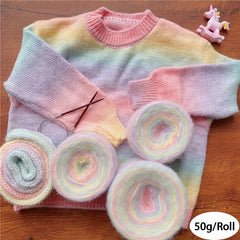 Gradient Mohair Yarn Colorful Beanie Soft Knitting Crochet Yarn