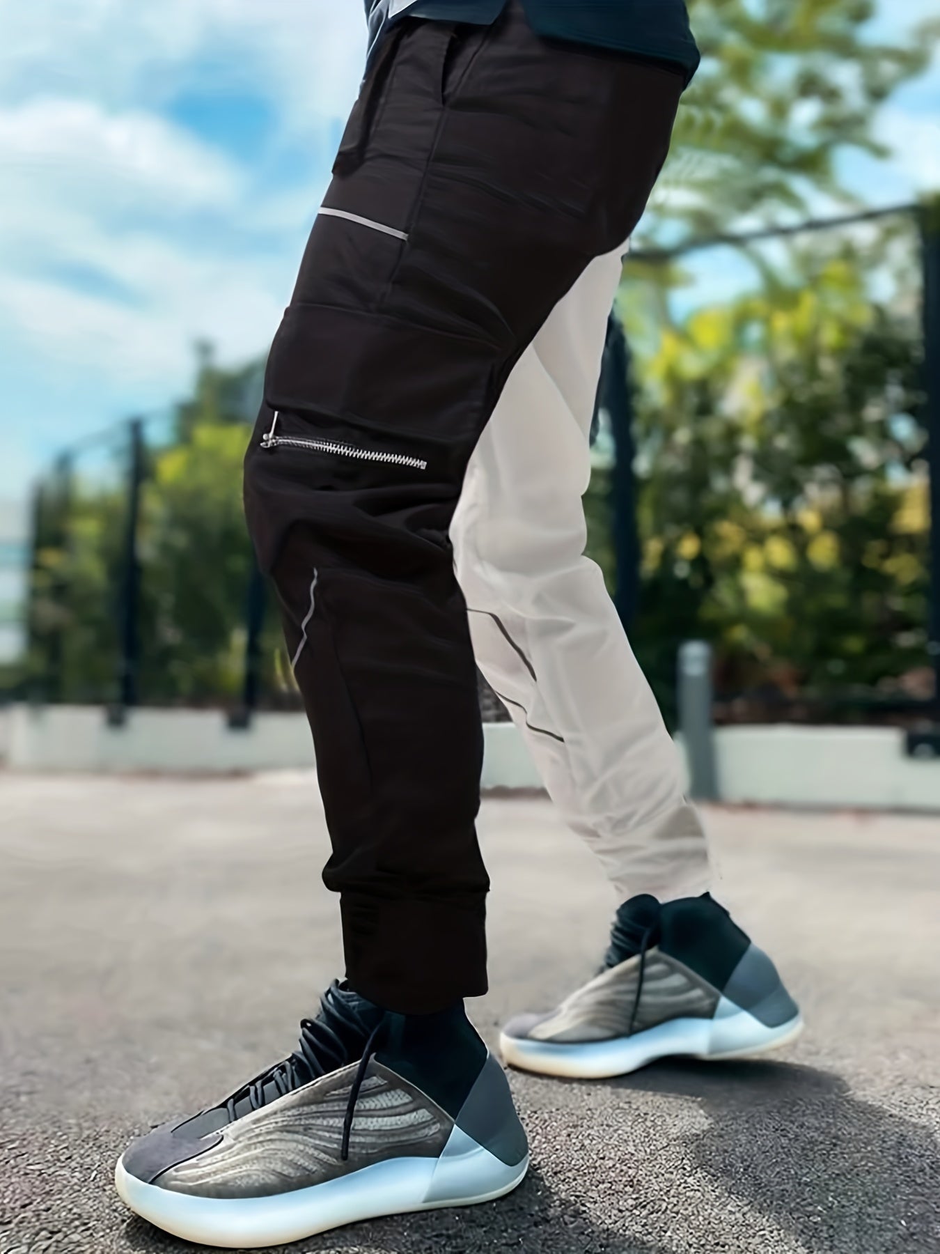 Reflective Strip Men's Work Pants Drawstring Cargo Pants