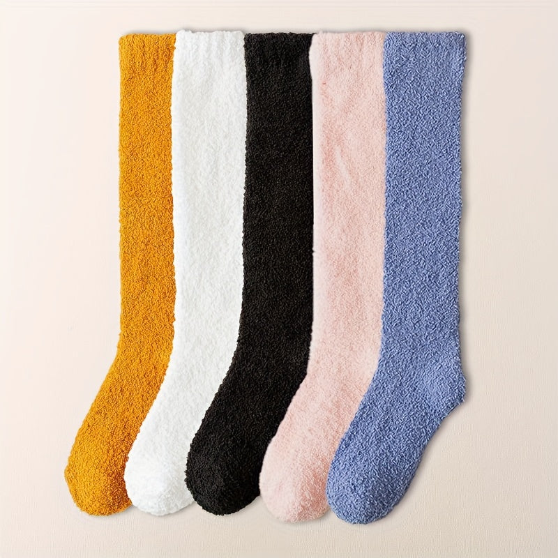 5 Pairs Fuzzy Calf Socks Warm Knee High Stockings