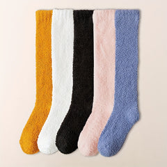 5 Pairs Fuzzy Calf Socks Warm Knee High Stockings