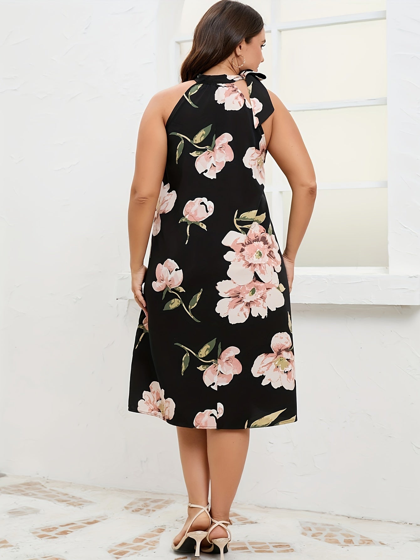 Floral Print Halter Neck Knot Cami Dress