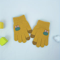 Kids' Winter Ski & Cycling Gloves Coldproof Rabbit Cartoon Knitted Gloves, Ages