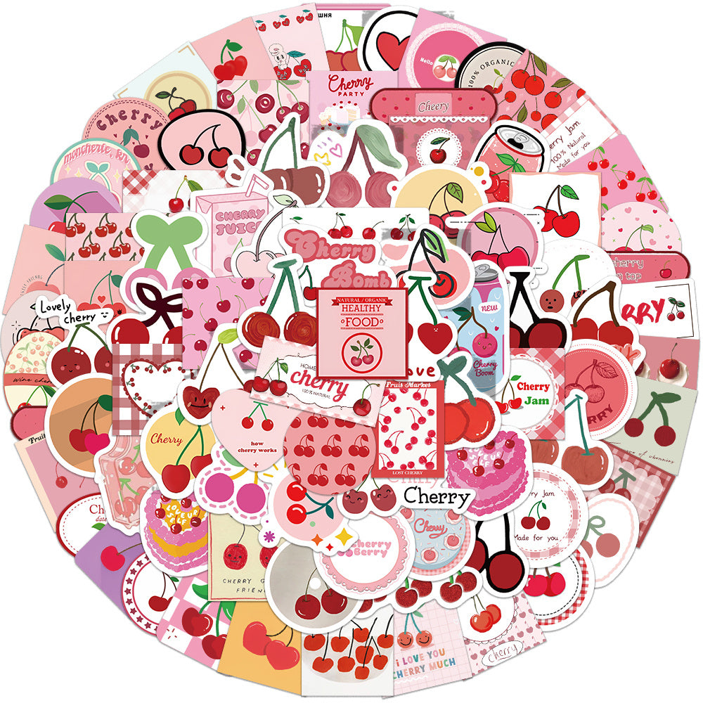 90 Waterproof Pink Heart Cherry Cartoon Sticker Luggage Diary Booklet
