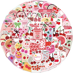 90 Waterproof Pink Heart Cherry Cartoon Sticker Luggage Diary Booklet