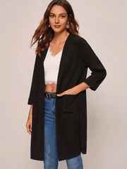 Long Open Front Coat Casual Solid Outerwear Women's Clothing