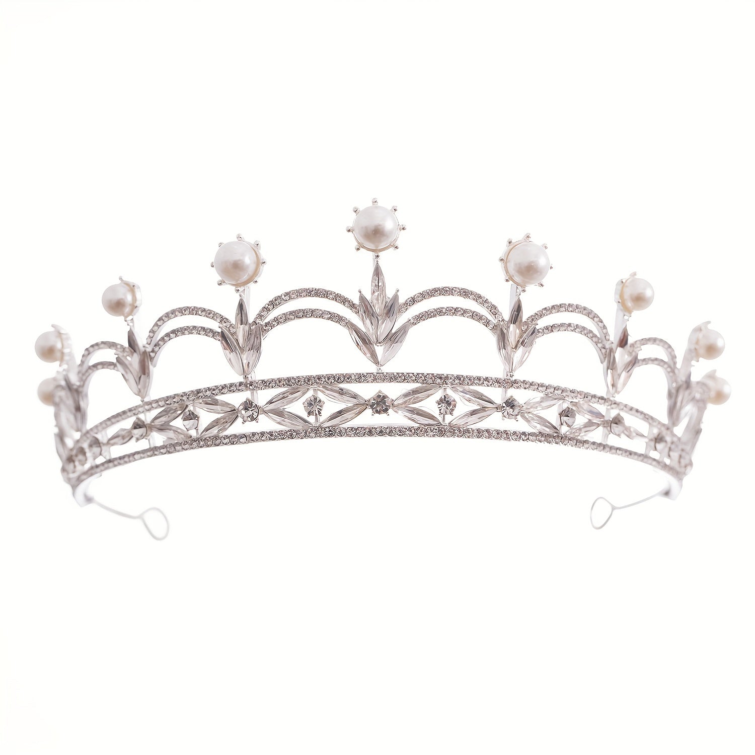 Crystal Faux Pearl Crown Tiara Rhinestone Wedding Tiaras Women Prom Crowns