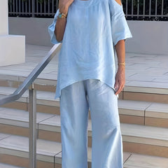 2 Piece Set Solid Cold Shoulder Top & Pants Outfit