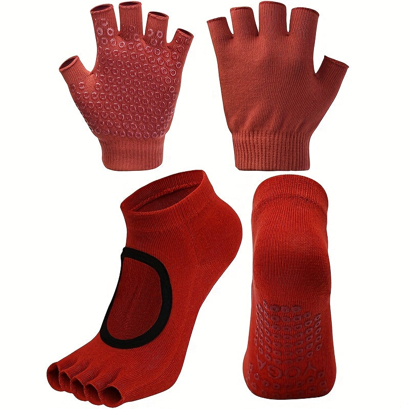 Non-slip Yoga Socks & Gloves Set Toeless Pilates Half Fingerless