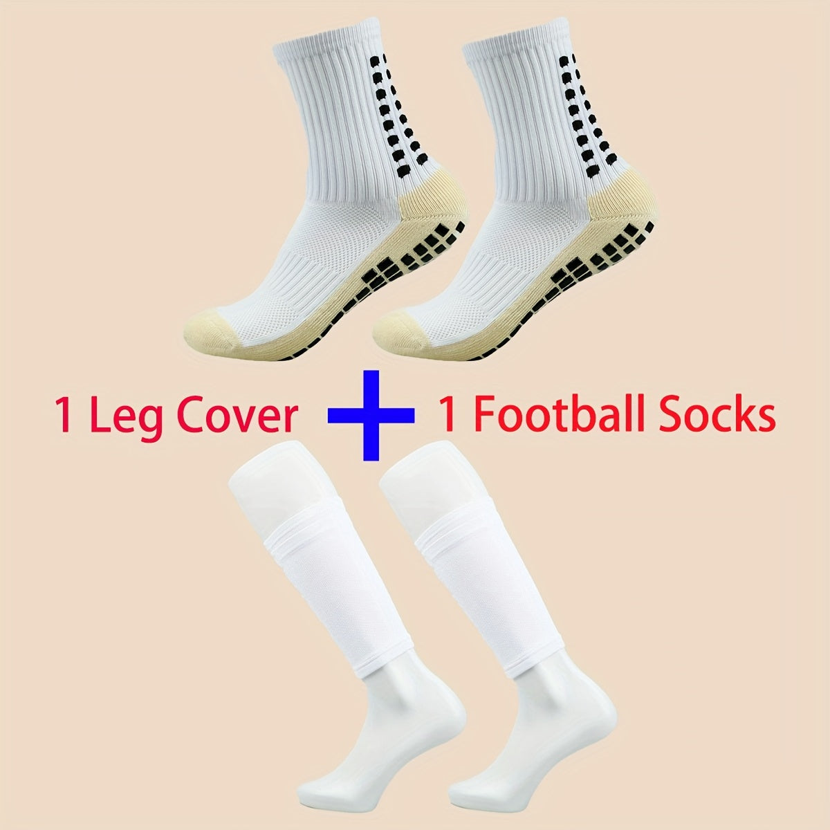 Football Socks & Calf Sleeves Set Non-slip Grip Soccer Socks