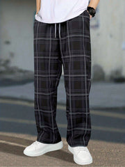 Plaid Pattern Joggers Men's Casual Loose Fit Pants