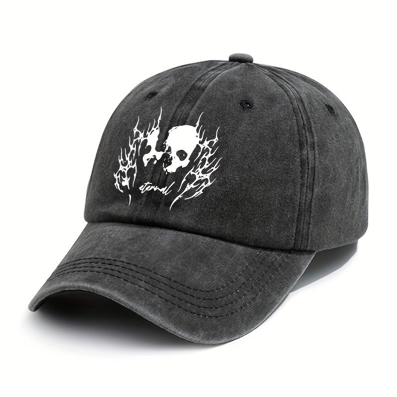 Skull Pattern Distressed Peaked Hat Adjustable Sunscreen Hat