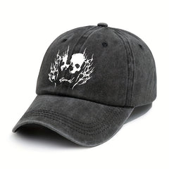Skull Pattern Distressed Peaked Hat Adjustable Sunscreen Hat