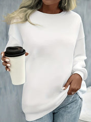 Solid Crew Neck Pullover Sweatshirt Women's Clothing