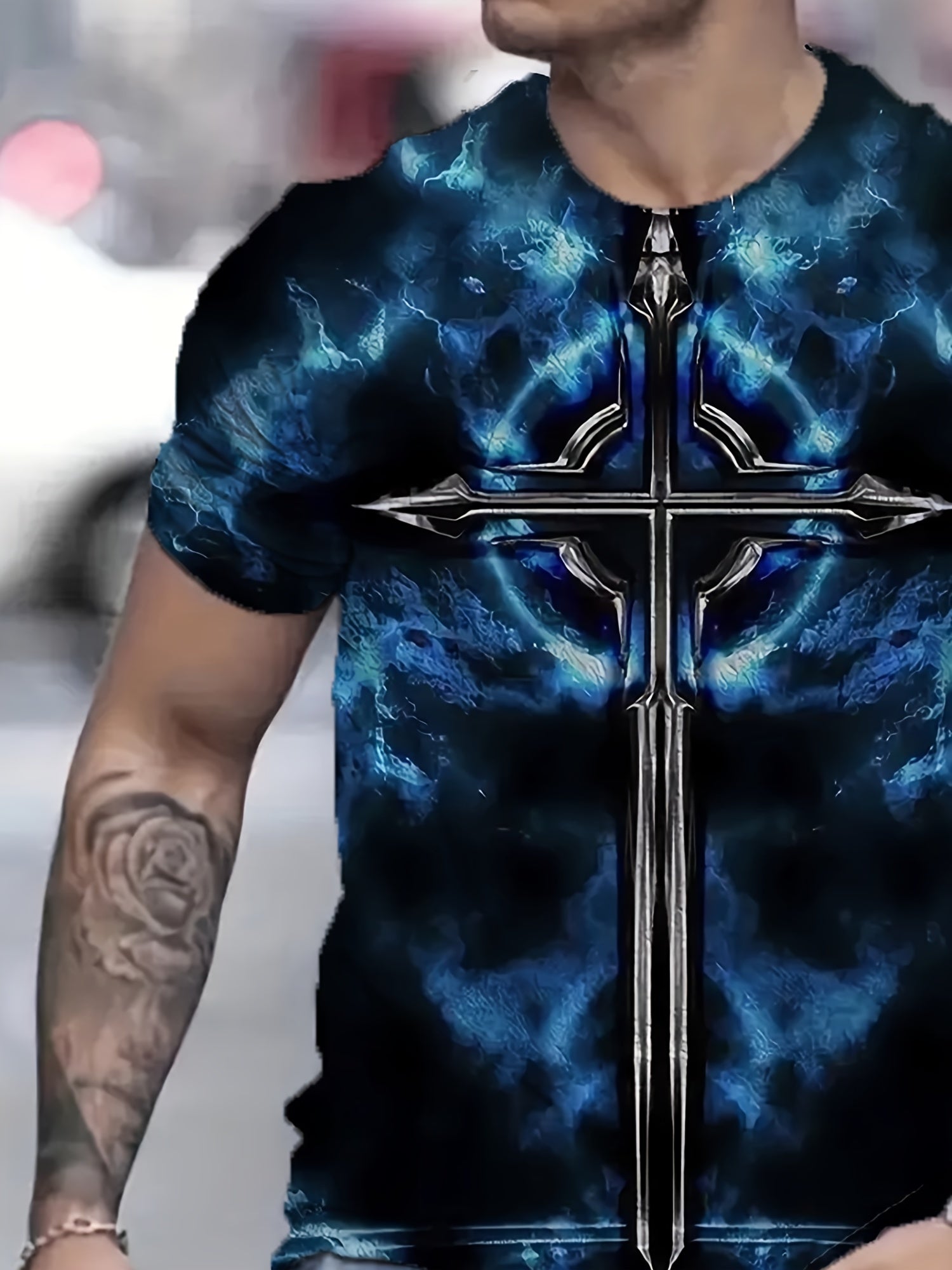 Men's Cross Pattern Sports T Shirt Round Neck Tee Shirt