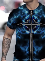 Men's Cross Pattern Sports T Shirt Round Neck Tee Shirt
