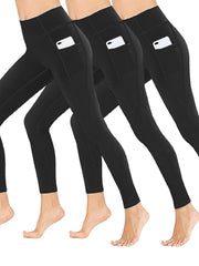 3 Pack Plus Size Sports Leggings Women's Plus Solid Pipping High Rise