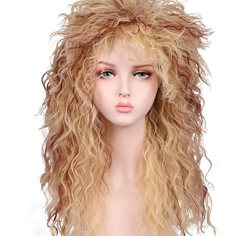Men's Punk Style Long Curly Fiber Hair Wig Halloween Rock Wig