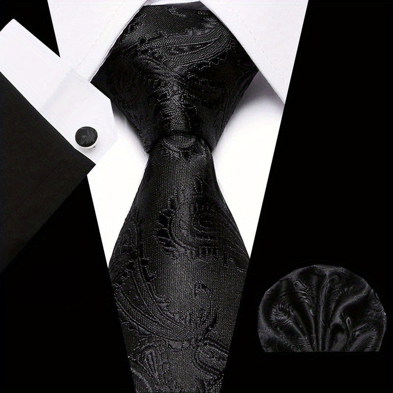 Men's Plaid Handkerchief Cufflink, Necktie, Pocket Squares Set