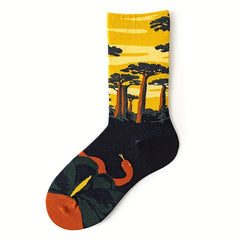 4 Pairs Painting Print Socks Women's Mid Tube Stockings