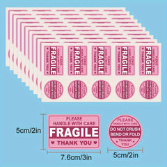100pcs Pink Reminder Label Stickers - Fragile Caution High