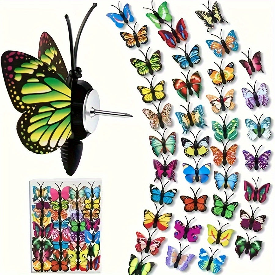 30pcs 3D Simulated Butterfly Push Pin Decorative Flower Cork Board Pin