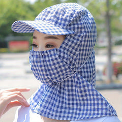 Sunscreen Sun Hat with Large Brim Face Covering Plaid Duck Tongue Sunshade