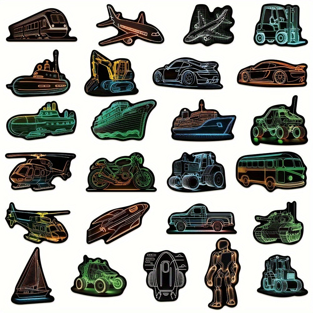 50pcs Neon Transportation Series Graffiti Stickers Waterproof DIY Sticker Pack