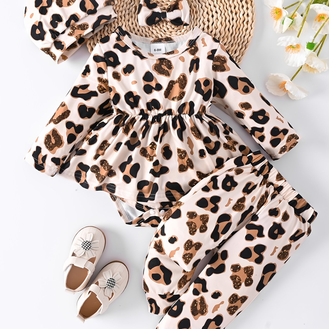 Baby Girls Leopard Print 4pcs Outfit Set Spring Autumn Clothes