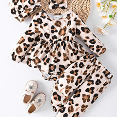 Baby Girls Leopard Print 4pcs Outfit Set Spring Autumn Clothes
