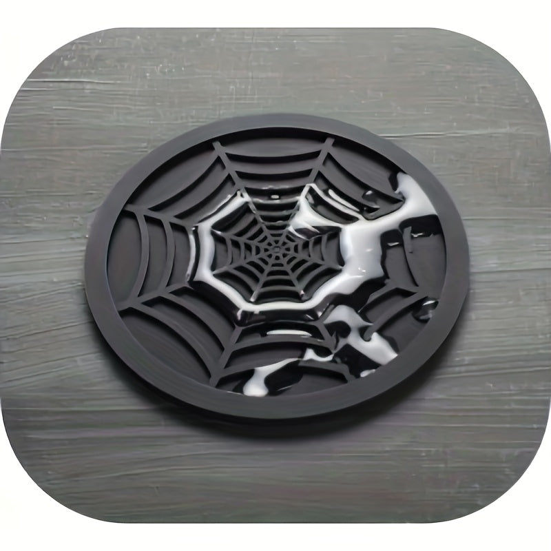 4pcs Spider Web Pattern Silicone Resin Coasters Halloween Decoration