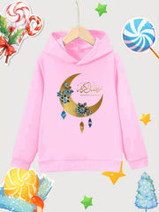 Moon Print Girls Cotton Hooded Sweatshirt for Autumn Winter