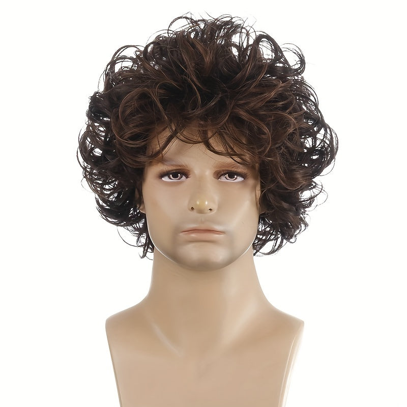 Curly Synthetic Short Hair Men's Wig for Parties