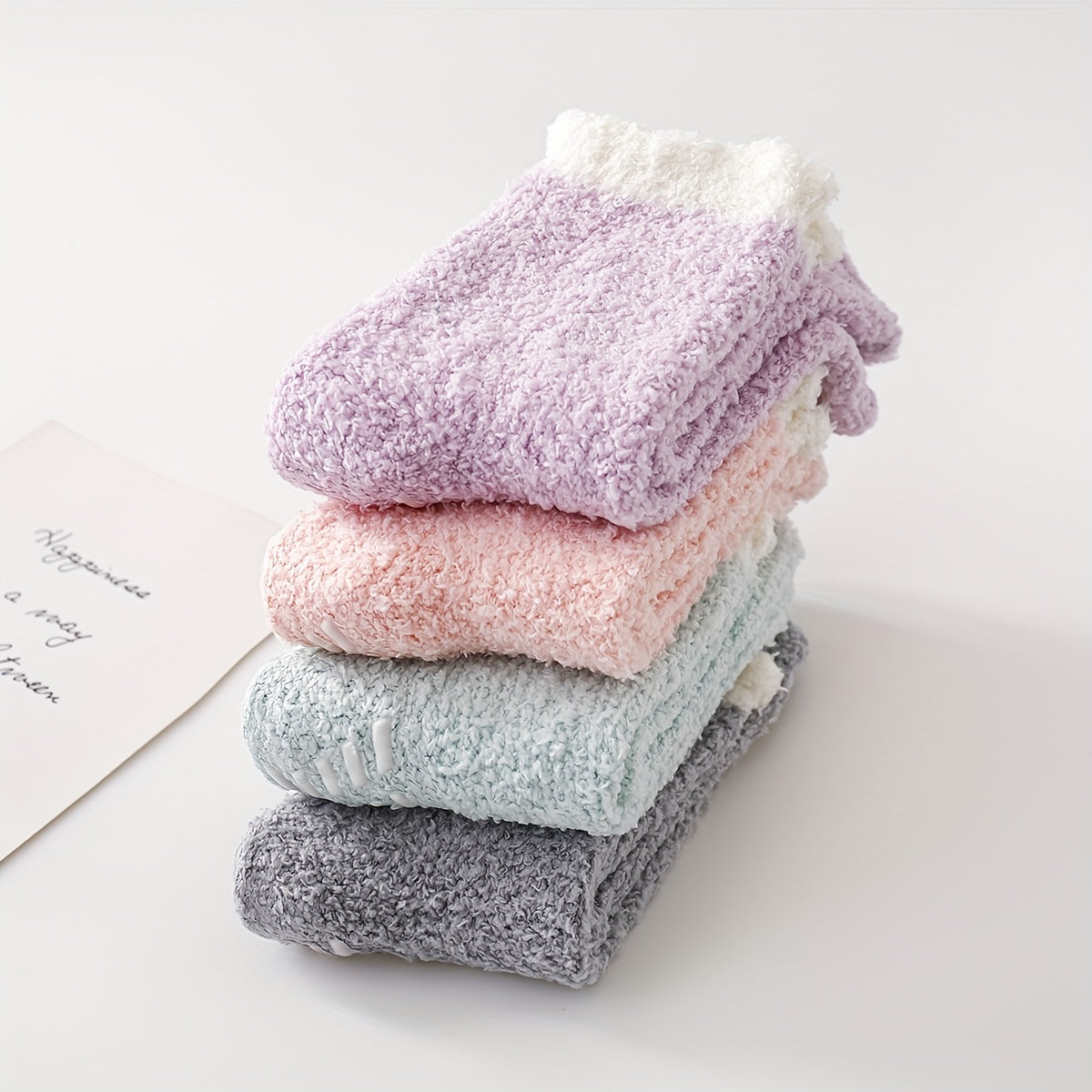 4 Pairs Fuzzy Floor Socks Comfy Warm Mid Tube Women's Stockings