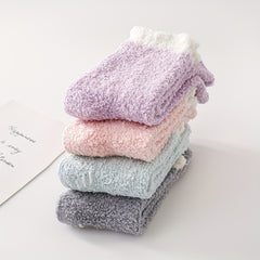4 Pairs Fuzzy Floor Socks Comfy Warm Mid Tube Women's Stockings