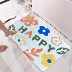 Flower Pattern Floor Mat Soft Bath Rug Machine Washable