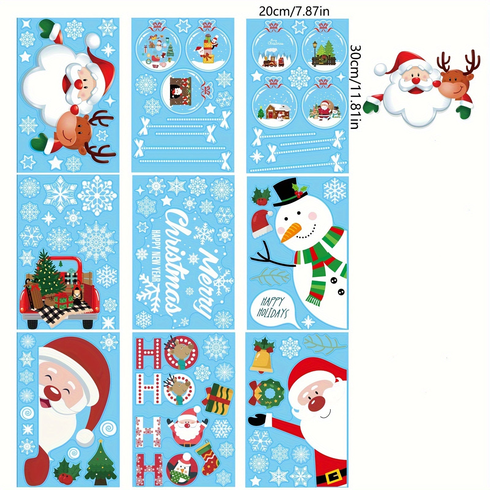 116 Pcs Christmas Window Stickers Santa Reindeer Snowman Snowflake Decoration