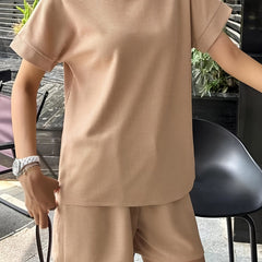 Casual Matching Two piece Set Short Sleeve T shirt & Drawstring Basic Shorts