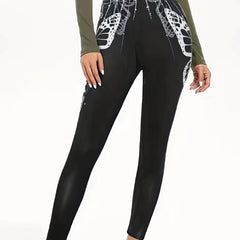 Halloween Goth Leggings Women's Plus Butterfly & Skull Print