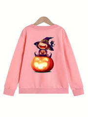 Witch & Pumpkin Girls' Sweatshirt Pullover Long Sleeve Top
