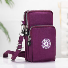 Women's Small Phone Bag with Letter Patch Zipper Cross Body Nylon Shoulder Bag